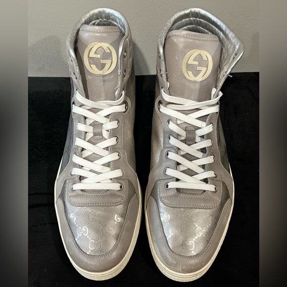 Rare find! Gucci Mens GG Silver Metallic High Top Sneaker - Size 44 EU/11 US - Picture 2 of 14